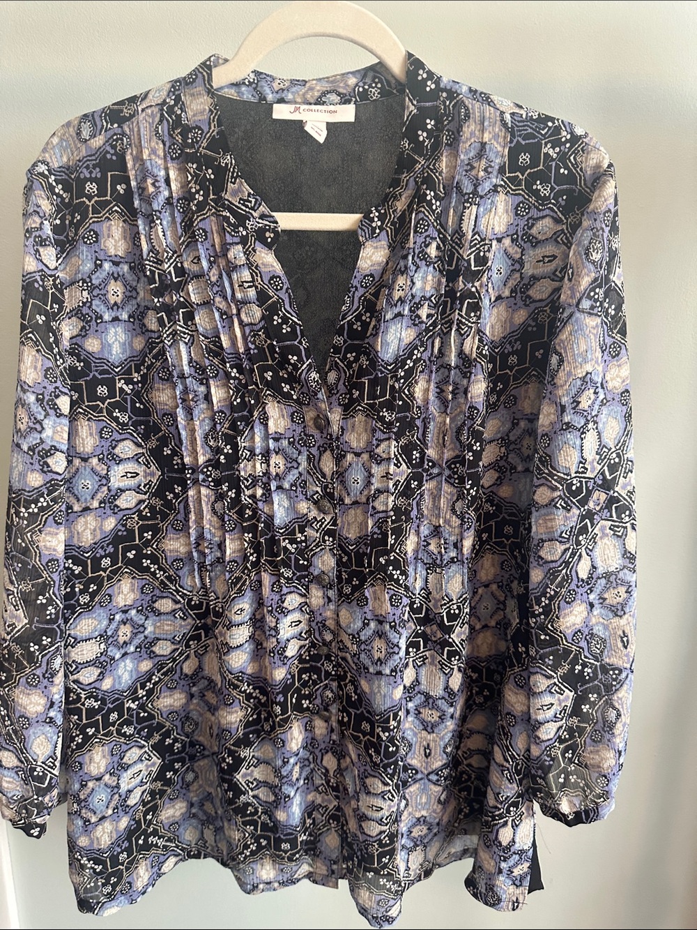 JM Collection Black and Blue Printed V-Neck Tunic